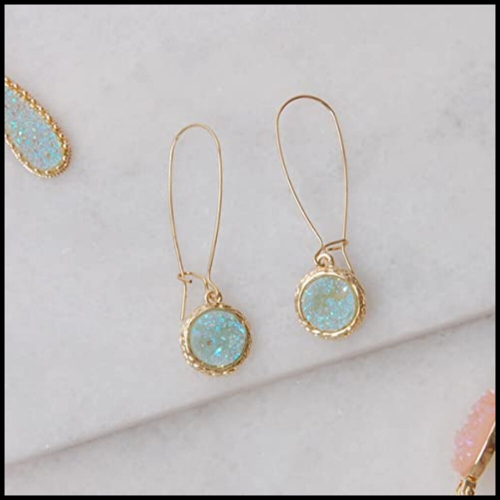 Simulated Druzy Threader Drop Earrings Trendy Boh… - image 3